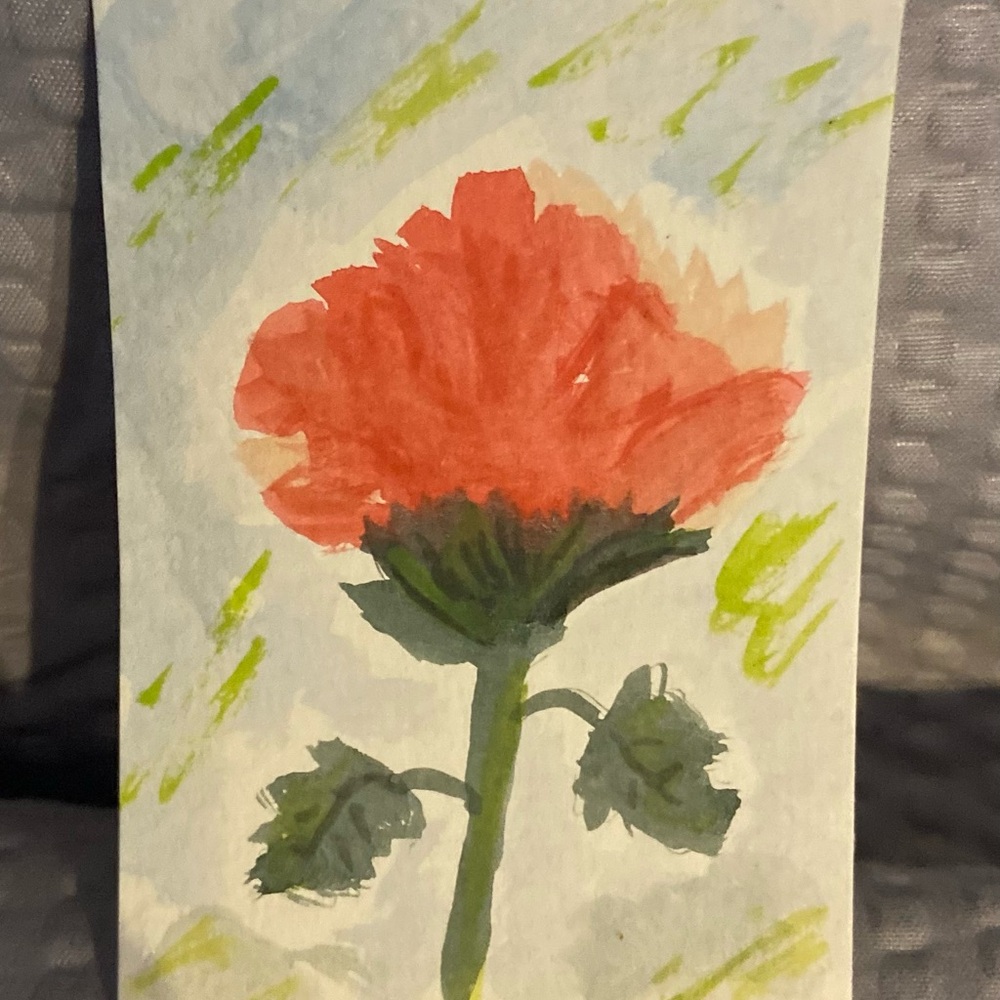 Source Unknown Vibrant Red and Green Floral Painting